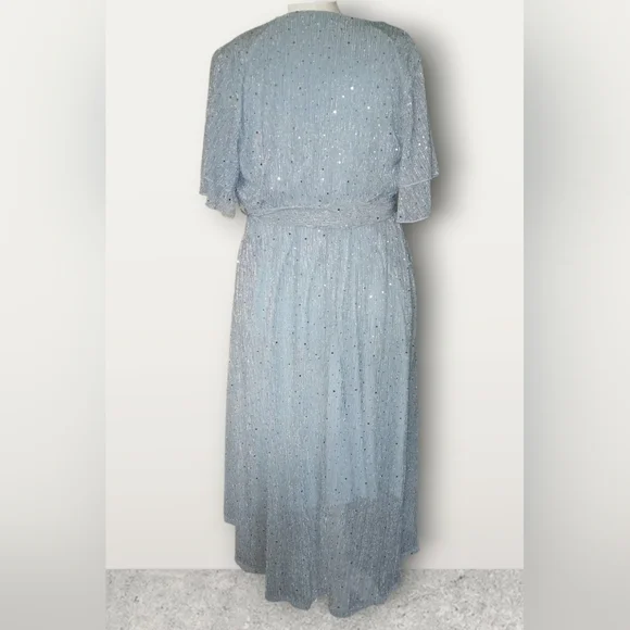 Chiffon, Sparkly Dress, W/ Ruffle Sleeves, Belt, & Pockets, Blue, Size 14-16 1X - Picture 8 of 8